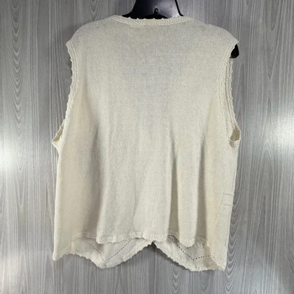 Blair Vintage Crochet Cream Sweater Vest  Floral Embroidered Sz L Boho Grandma - Picture 2 of 7